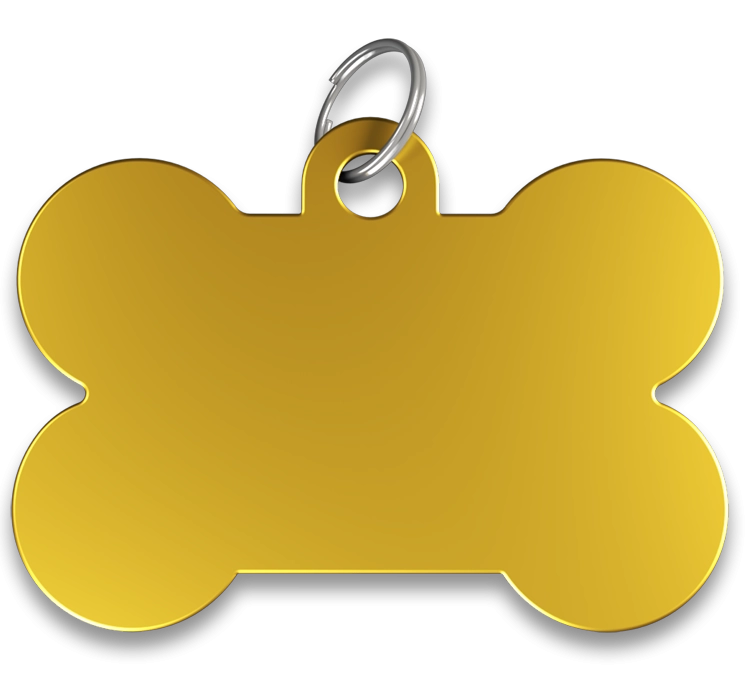 Médaille Os Gravée Médaille chien os jaune, finition lisse, avec anneau en argent, personnalisable avec le nom du chien gravé.