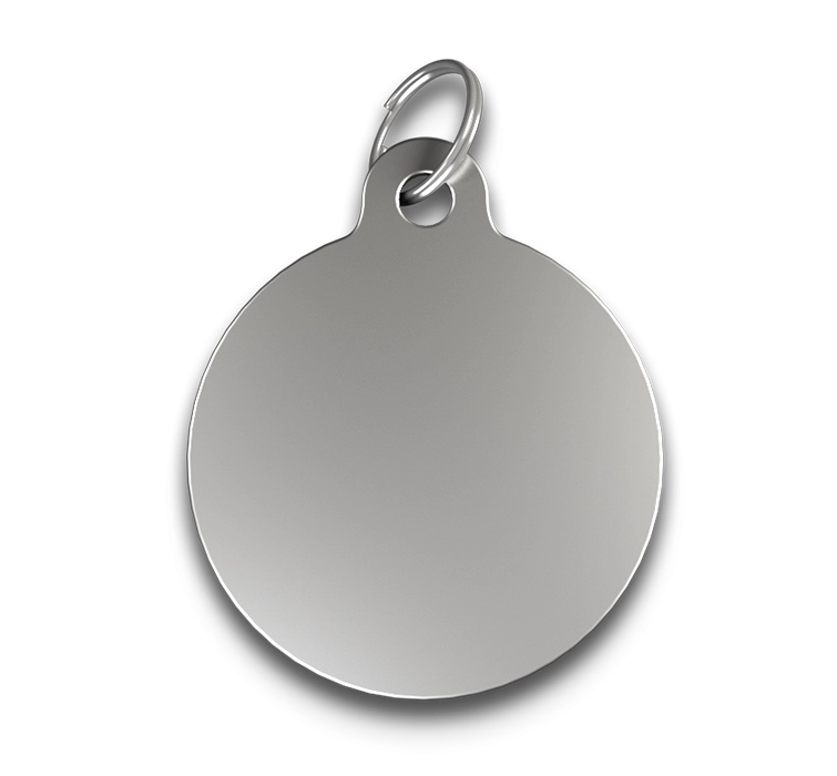 Médaille Ronde C Gravée Médaille chien ronde C argentée, finition lisse, avec anneau en argent, personnalisable avec le nom du chien gravé.