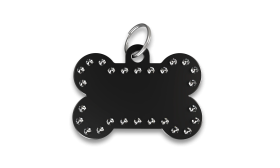 Médaille chien luxe os noire avec strass et anneau en argent, personnalisable avec le nom du chien gravé.