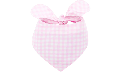 Roze en witte geruite gepersonaliseerde hondenbandana met knoopsluiting, aanpasbaar met geborduurde naam.