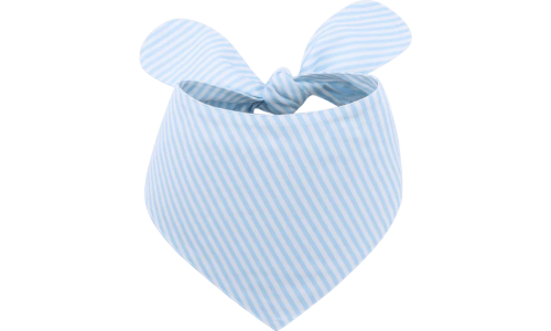 Lichtblauwe en witte gestreepte gepersonaliseerde hondenbandana met knoopsluiting, aanpasbaar met geborduurde naam.