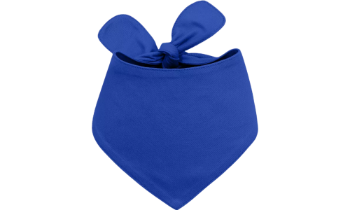 Blauwe katoenen gepersonaliseerde hondenbandana met knoopsluiting, makkelijk te wassen, aanpasbaar met geborduurde naam.
