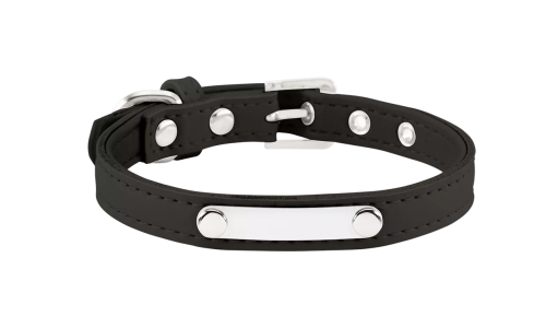 Klassieke zwarte hondenhalsband met ingebouwde ID-plaat, 27-34 cm lang, 1.5 cm breed, voor het graveren van hondennaam.