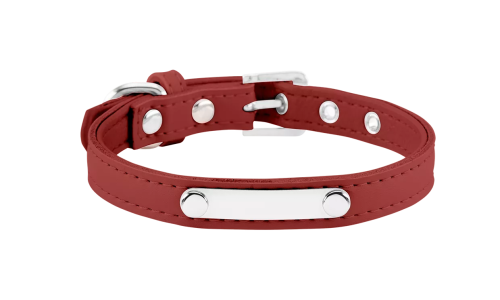Klassieke rode hondenhalsband met ingebouwde ID-plaat, 27-34 cm lang, 1.5 cm breed, voor het graveren van hondennaam.