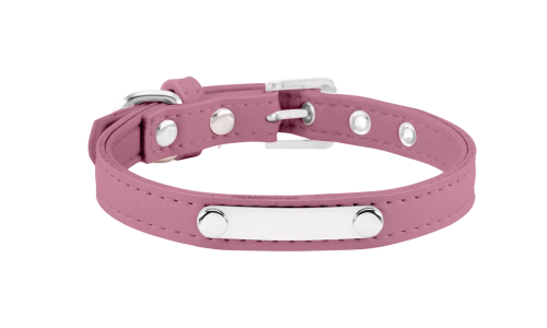 Klassieke roze hondenhalsband met ingebouwde ID-plaat, 27-34 cm lang, 1.5 cm breed, voor het graveren van hondennaam.