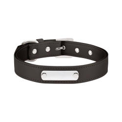 Collier chien noir classique avec plaque ID intégrée pour gravure, 37-47 cm x 2,5 cm, durable et robuste.