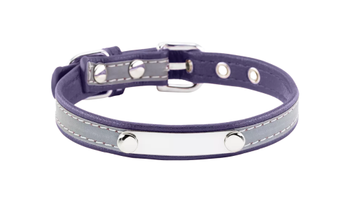 Reflecterende paarse hondenhalsband met ingebouwde ID-plaat, 27-34 cm lang, 1.5 cm breed, voor het graveren van hondennaam.