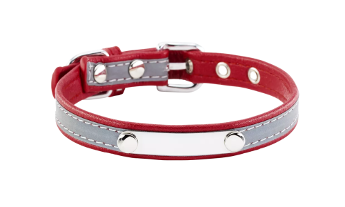 Reflecterende rode hondenhalsband met ingebouwde ID-plaat, 27-34 cm lang, 1.5 cm breed, voor het graveren van hondennaam.