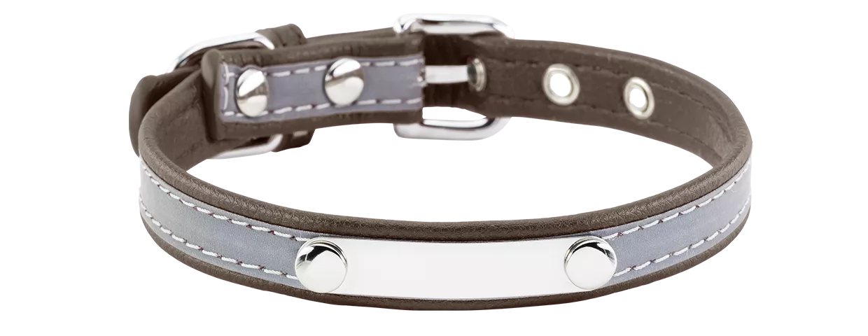 Collier pour Chien Gravé Réfléchissant Collier chien réfléchissant marron avec plaque ID intégrée, 37-47 cm x 2,5 cm, personnalisable avec nom gravé.