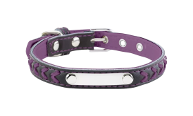 Collier chien tressé violet avec plaque ID intégrée pour gravure, 27-34 cm x 1,5 cm, personnalisable avec nom gravé.