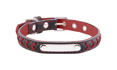 Gevlochten rode hondenhalsband met ingebouwde ID-plaat voor naamgravure, 10,6 - 13,4 inch lang en 0,59 inch breed.