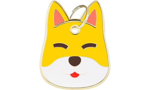 Shiba Inu-hondenpenning met gouden rand, schattige glimlach, ontworpen als hondenpenning.
