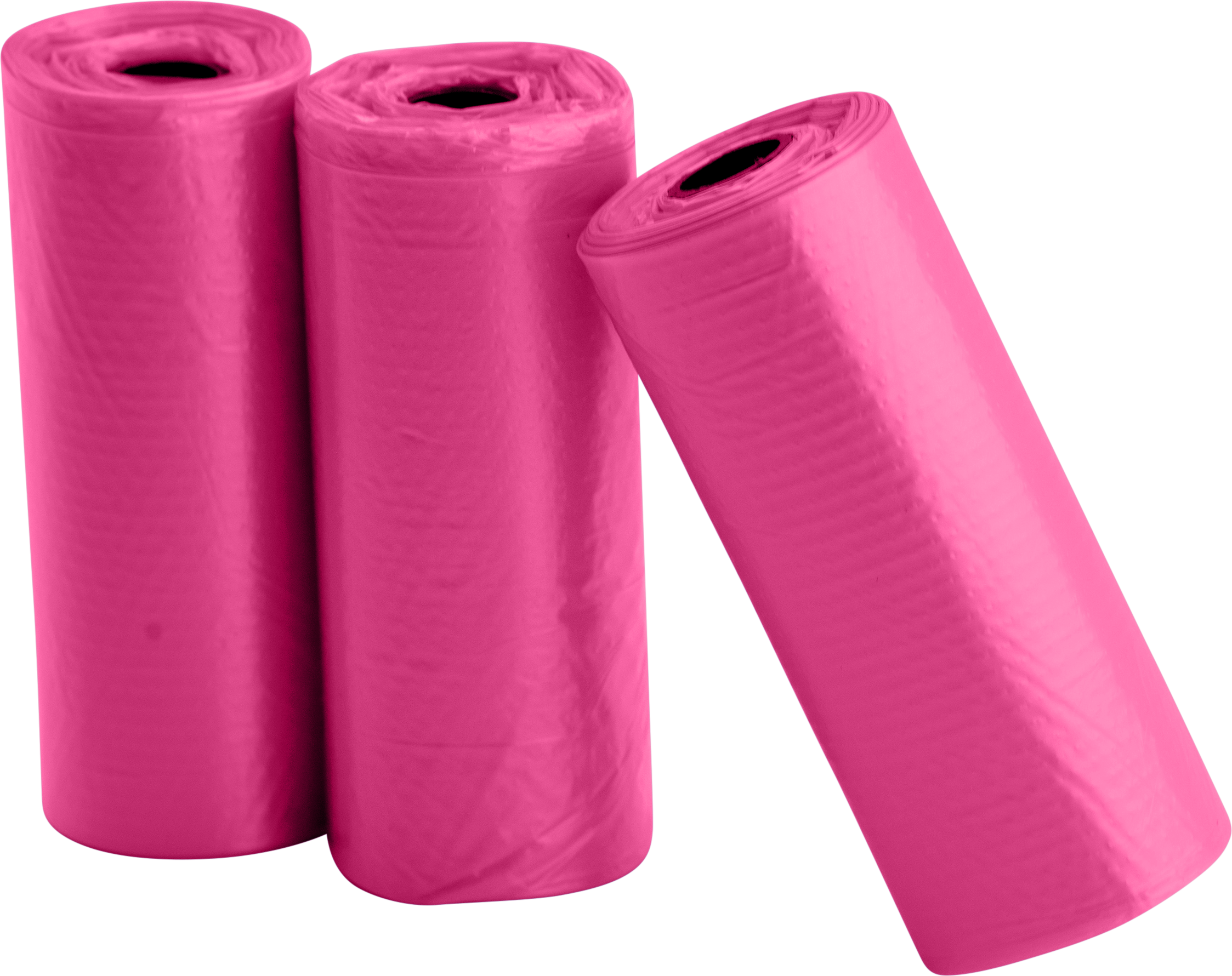 Hondenpoepzakjes Drie rollen van 15 roze hondenpoepzakken, duurzaam en lekbestendig, ideaal voor schone en gemakkelijke afvalverwerking.