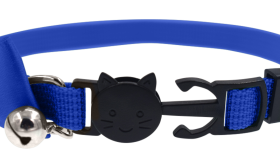 Blauwe kattenhalsband met stijlvolle strik, breakaway sluiting, bel voor charme en veiligheid.