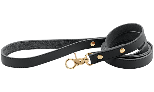 Laisse haut de gamme en cuir noir pour chien, 120 cm, durable, avec fermoir et rivets dorés pour un style luxueux.