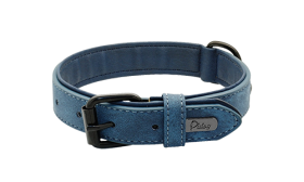 Luxueux Collier pour Chien en Velours Collier chien en velours bleu luxe, longueur 35-37 cm, avec boucle métallique noire et D-ring pour un look stylé.