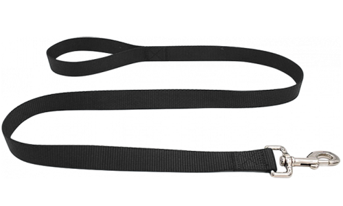 Laisse chien en nylon noir durable 120 cm, facile à nettoyer, matériau résistant et fermoir argenté sécurisé.