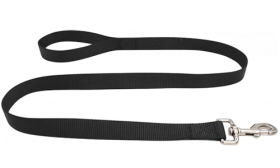 Laisse chien en nylon noir durable 120 cm, facile à nettoyer, matériau résistant et fermoir argenté sécurisé.