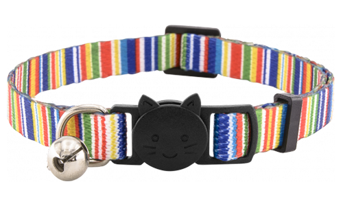 Collier pour chat à rayures colorées, avec clochette, réglable, léger, confortable, pratique et sécurisé.