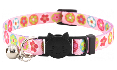 Collier pour chat rose à motif floral, avec clochette, réglable, léger, confortable, alliant charme et sécurité.