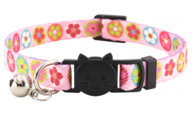 Roze bloemen breakaway kattenhalsband met bel, verstelbaar en lichtgewicht, combineert charme met veiligheid.