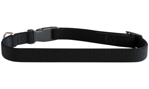 Zwarte geborduurde hondenhalsband, 30-46 cm, lichtgewicht nylon, personaliseerbaar met naam en details.