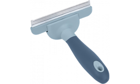 Brosse bleue pour chien, dents fines en métal et poignée ergonomique, pour enlever les poils morts et réduire la perte.