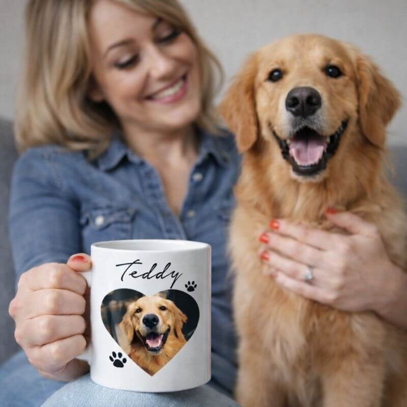 Mug chien personnalisé avec la photo de votre chien en forme de cœur