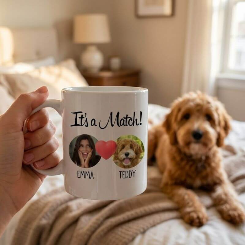 Mug chien personnalisé « It’s a Match » – cadeau pour les amoureux des chiens
