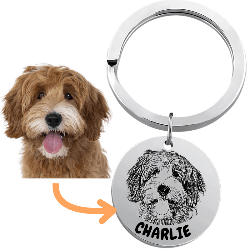 Porte-clés chien personnalisé – transformez la photo de votre chien en dessin gravé