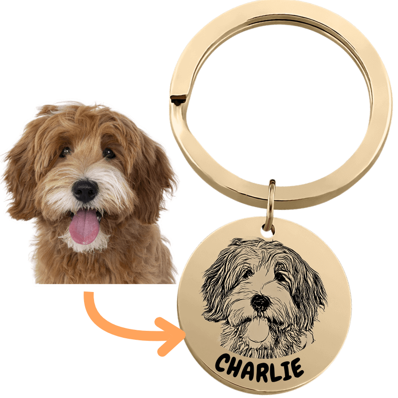 Porte-clés chien personnalisé – transformez la photo de votre chien en dessin gravé