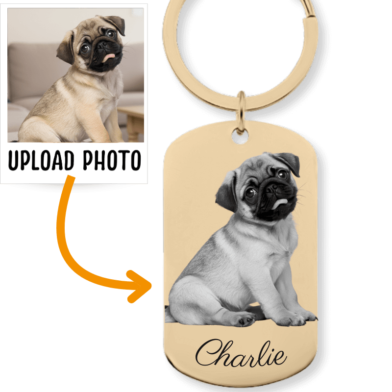Porte-clés chien personnalisé avec photo gravée et nom
